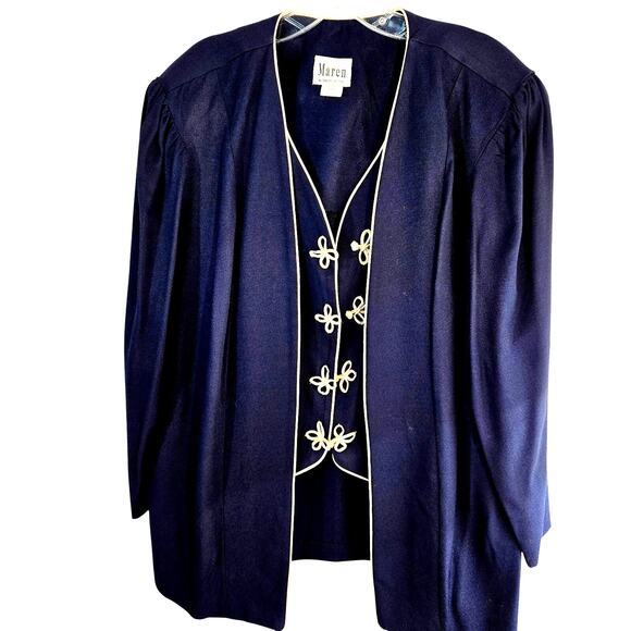 Maren Women's Blazer 18WP Blue Gold Plus Size 2X  Petites Coat Jacket Buttons - Picture 1 of 8